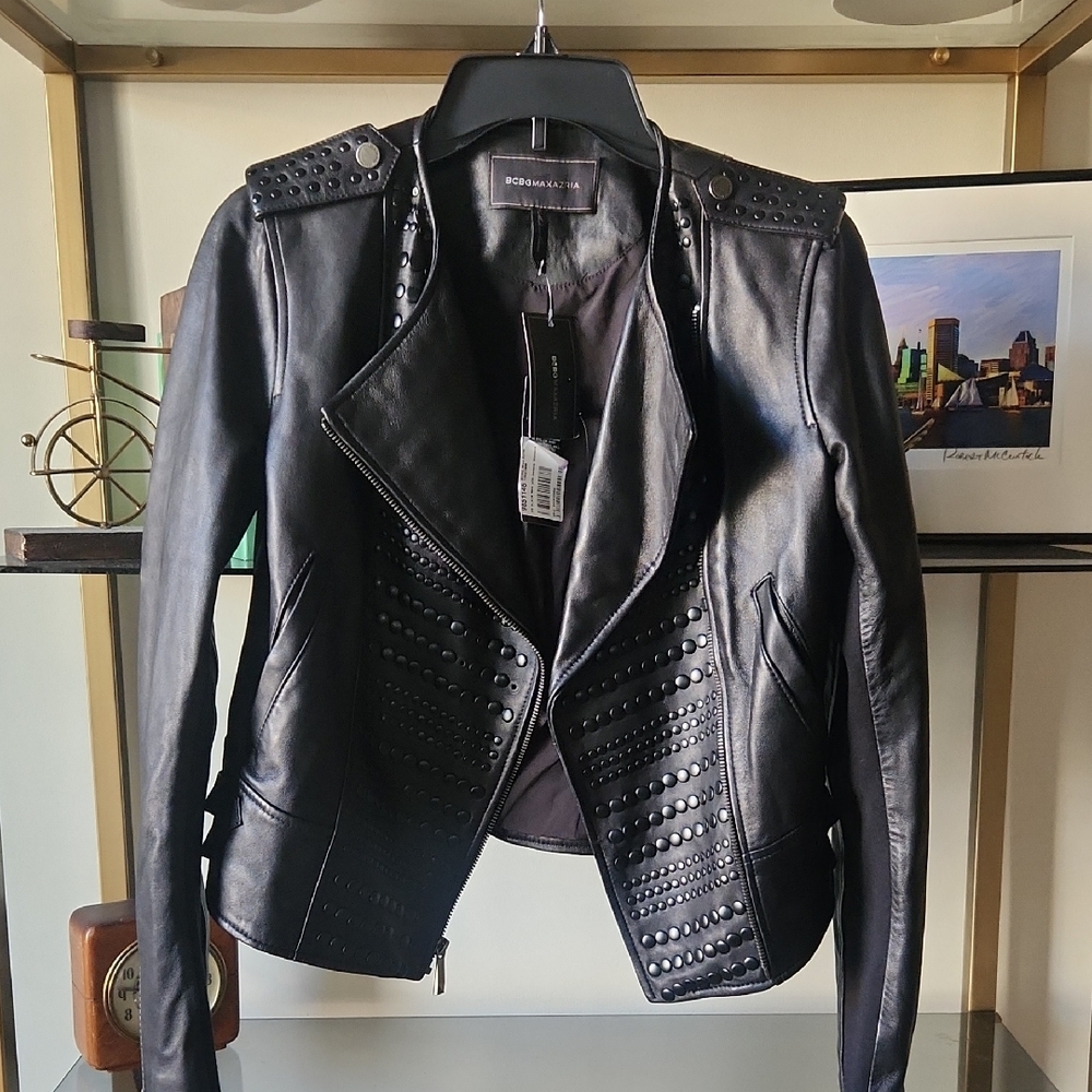 BCBGMaxAzria Black Studded Leather Jacket